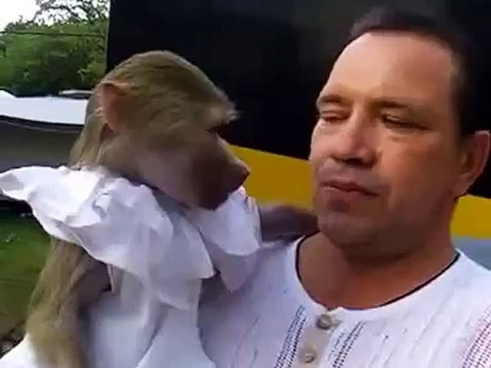 Un homme crie avec un singe!