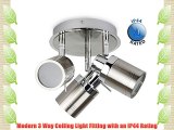Modern 3 Way Satin Nickel Ceiling Light Fitting - IP44 Rated