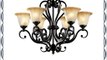LNC Antique Finish Black Iron 6 Lights Rustic Chandelier Lighting Glass Shade D28-Inch by H22-Inch