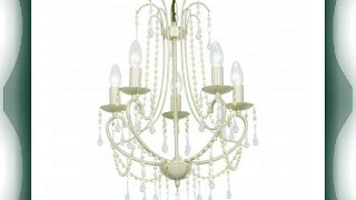 5 Light Chandelier in Cream Gold with Pearl and Glass Droplets