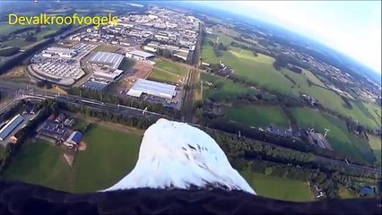 Beautiful flight of an eagle with a camera on the back