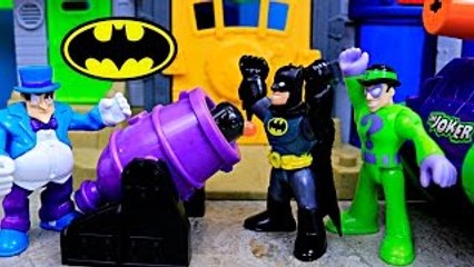 Batman Saves The Penguin vs The Riddler with The Joker and Clayface Mudding Them with Play