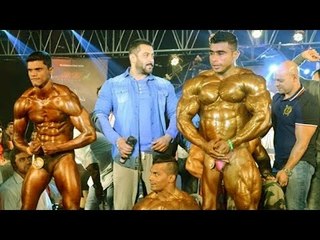 Salman Khan At Gym With Handicapped Body Builders As Judge At Competition