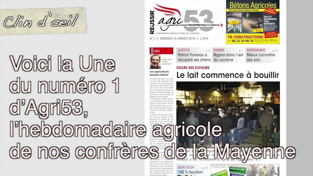 #FlashAgri85 vendredi 15 janvier 2016