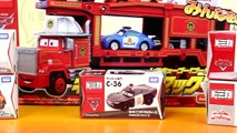 Disney Pixar Cars Fire Rescue Squad Mack Hauler With Tomy Lightning McQueen Mater Police Sally