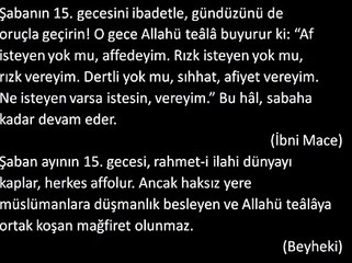 Beraat Gecesi ve Şaban Ayı Hakkında Hadisler