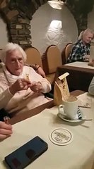 Old GrandMa says "Heil Hitler" before drinking her Glass at the restaurant... OUPS