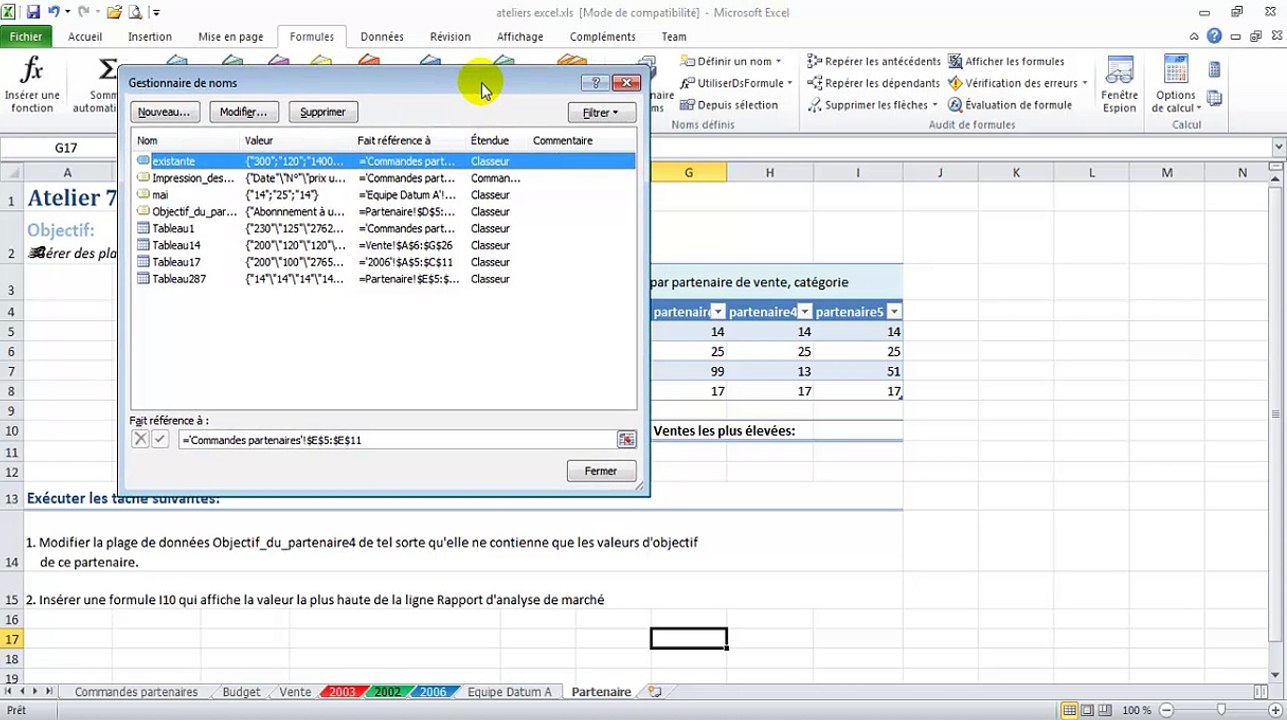 comment gerer et nomer les plages de cellule sous excel formation facile  mos 2010