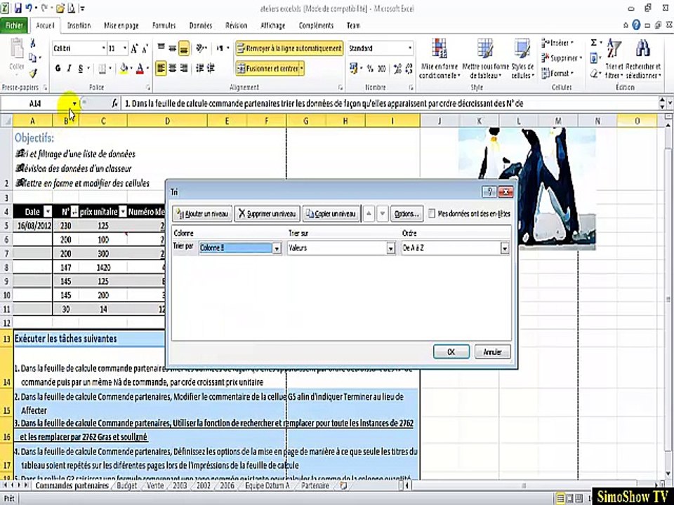 Formation Excel 2010 MOS ateliers N°2  Tri et filtrage , Revision ,Mettre en forme et modifier des donnees des cellule -