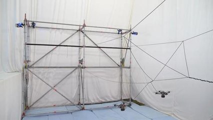 Building a rope bridge with flying machines