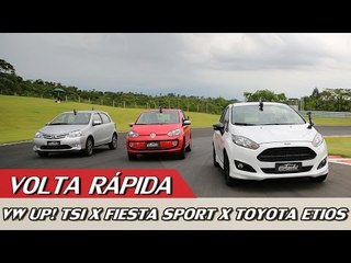 Télécharger la video: VW UP! TSI X FORD FIESTA SPORT X TOYOTA ETIOS - VOLTA RÁPIDA COM RUBENS BARRICHELLO #58 | ACELERADOS