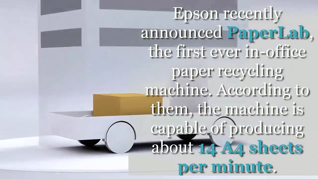 Epson in office recycling machine turns wate papper into clear sheets of paper
