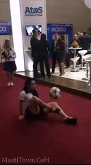 Girl in short Mini Skirt has amazing fifa skills