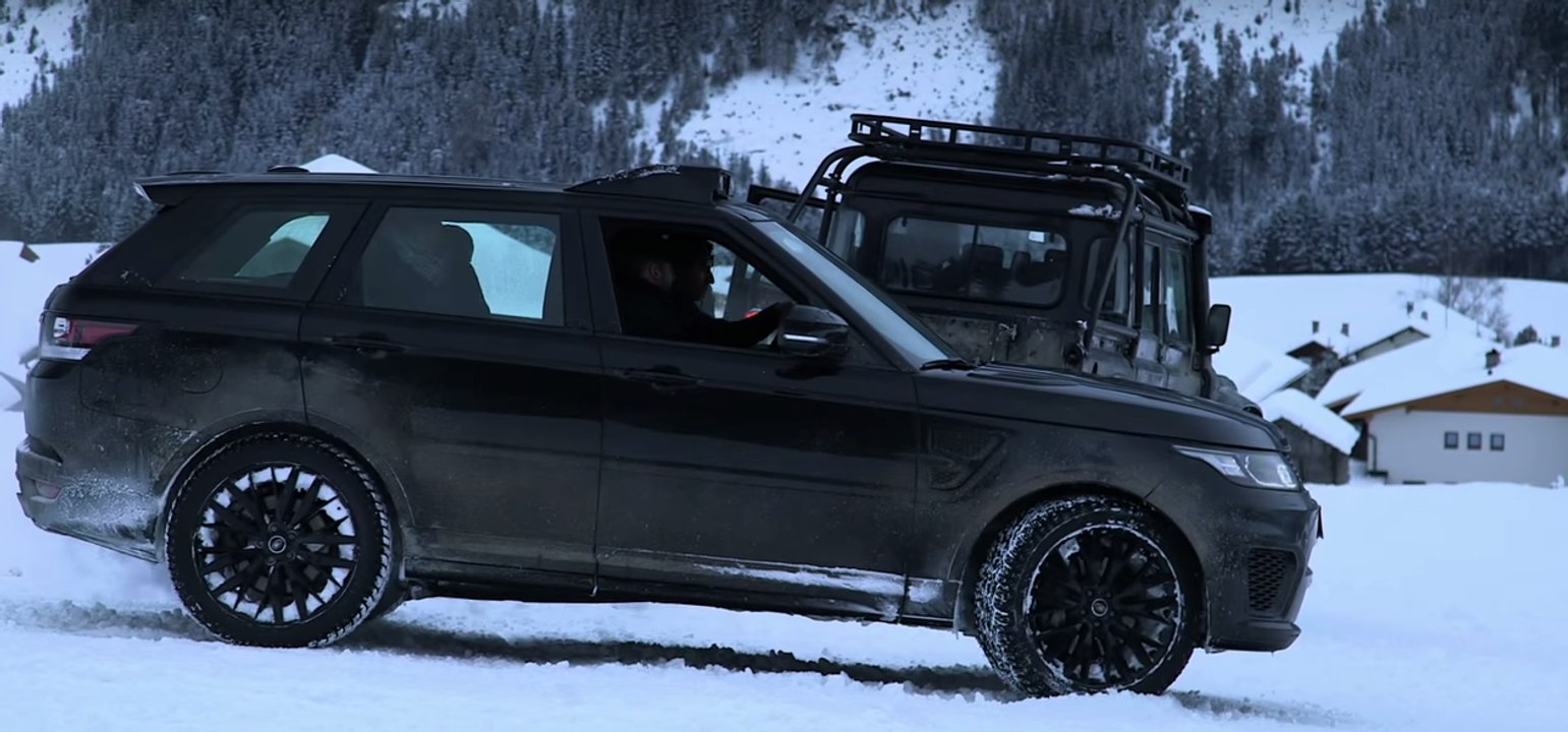 Detrás de las cámaras en Spectre. Range rover y Land defender