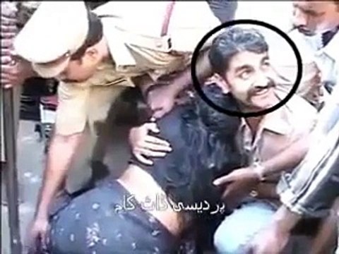 Indian People Help woman stuck in concrete at road