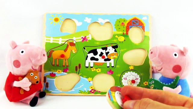 Peppa Pig & Georges Farm Animals Puzzle Toy Collection Demo Unboxing Game!