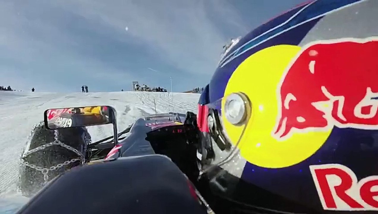 F1 Car drifting over the Ski Slope