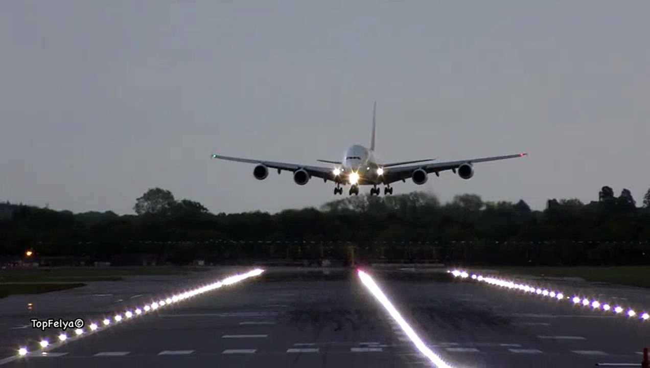 Airbus A380 crosswind landing at Gatwick airport Emirates airline Big Planes