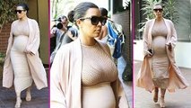 Kim Kardashian Puts Baby Bump on Display in See-Through Nude Dress