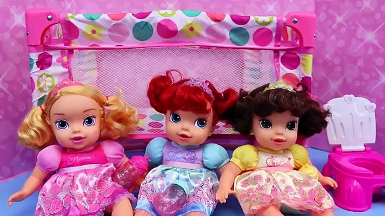 NEW Disney Princess Baby & Toddler Dolls The Little Mermaid Ariel, Belle & Aurora Doll Crib
