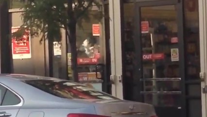 Un voleur s'échappe en défonçant une vitrine avec sa tête