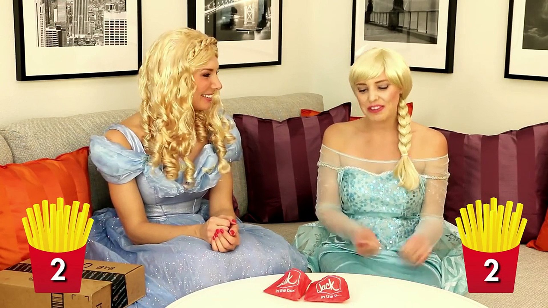 Elsa vs Cinderella French Fry Challenge. DisneyToysFan. - video Dailymotion