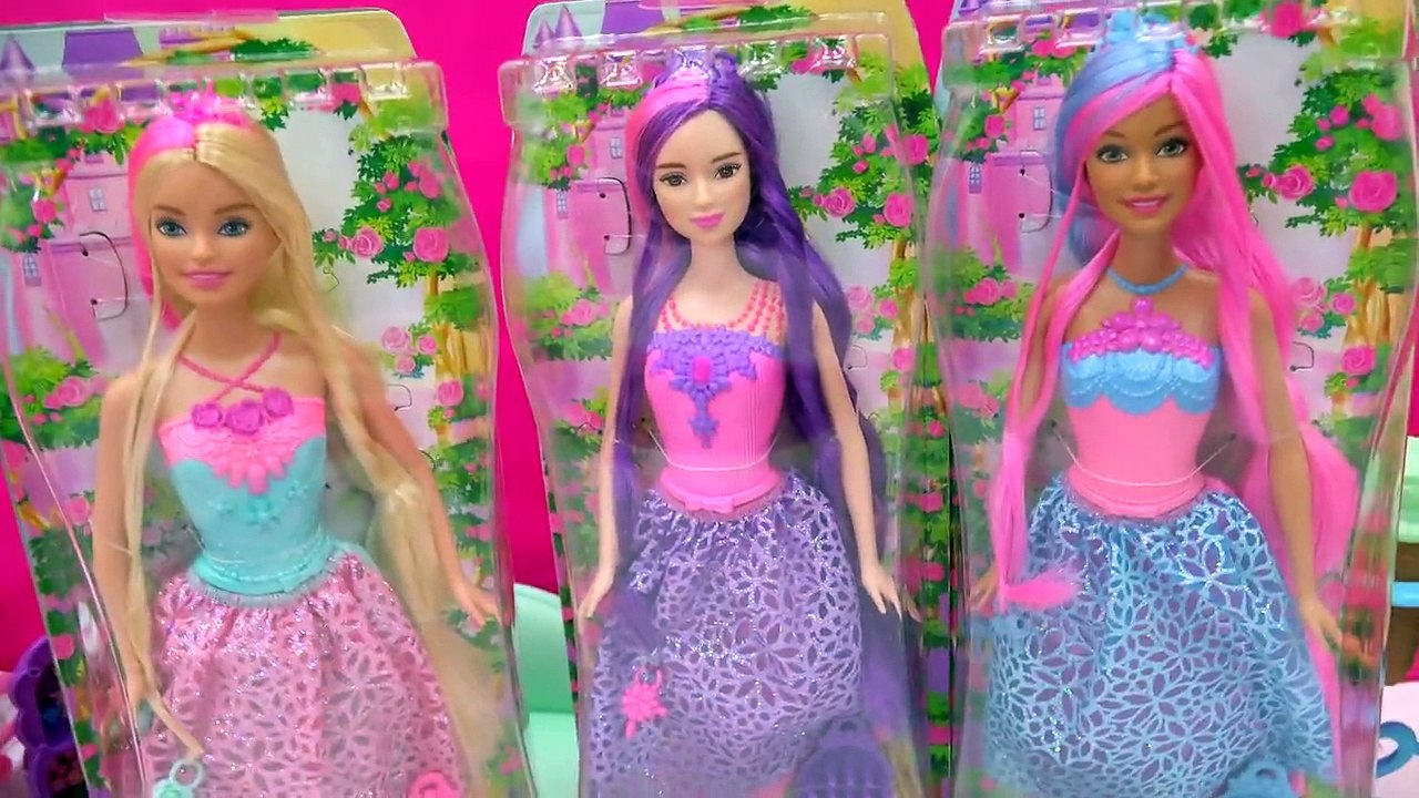 3 Endless Hair Kingdom Barbie Dolls Get Clip Extenstions and Hair Cut Toy Unboxing Video