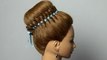 Braided hairstyle for long hair with 4 strand ribbon braid. Bun updo