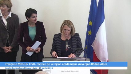 Voeux de la ministre de l'éducation nationale au nouveau comité régional académique (Discours Rectrice)