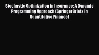 Read Stochastic Optimization in Insurance: A Dynamic Programming Approach (SpringerBriefs in