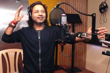 Kailash Kher croons a melody at the recording of his new song