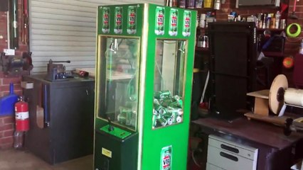 Man turns claw machine into beer can skill tester