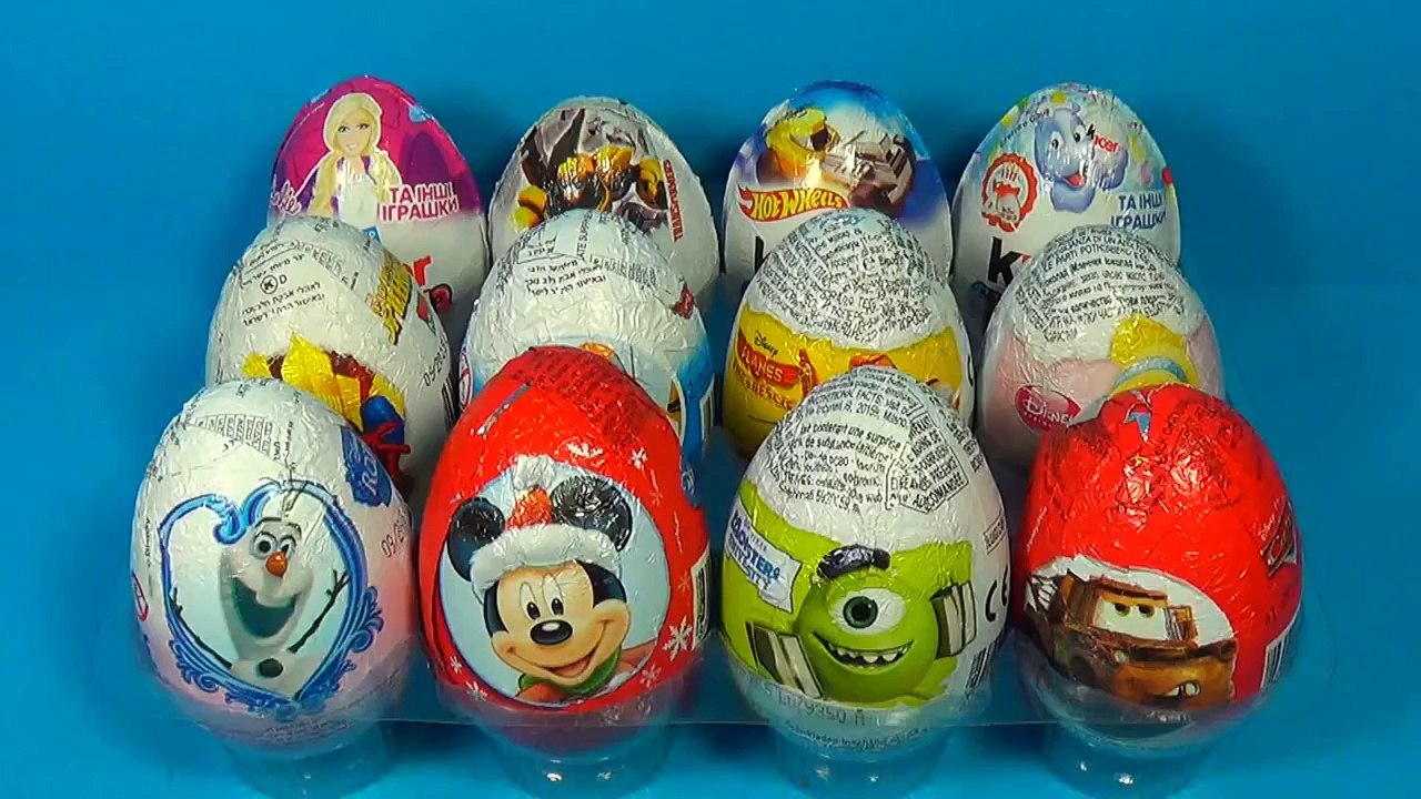12 Surprise Eggs Disney Cars Disney FROZEN Monsters University SPIDER-MAN Disney PRINCESS Kinder