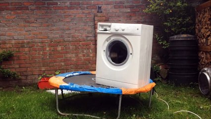 Washing machine brick bouncing on trampoline
