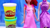 Barbie Play Doh Dress Makeover for Frozen Elsa & Little Mermaid Ariel + Playdough Surprise