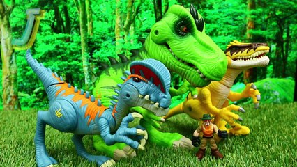 Jurassic World Playskool Toy Review and Dinosaur Tug of War with T Rex Raptor and Stegosaurus