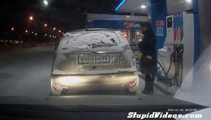 Girl Sets Gas Pump on Fire