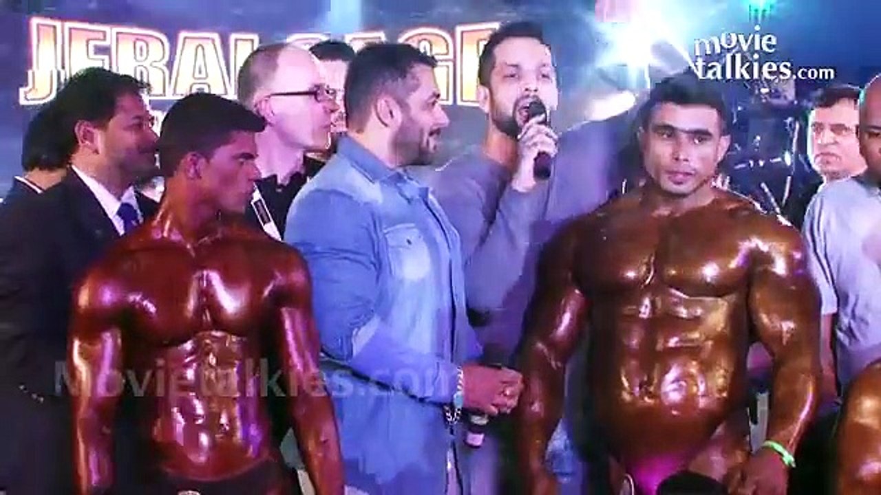 Salman Khan At Gym With Body Builders And Sergi Constance As Judge