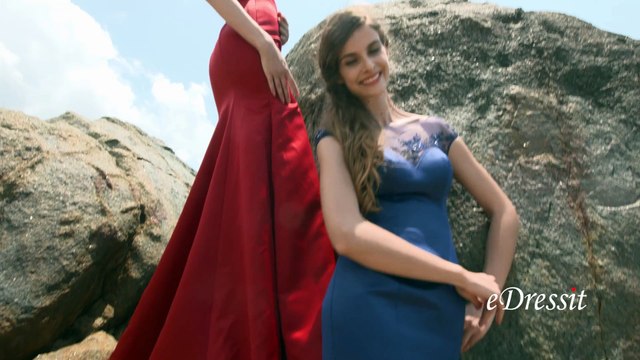 2 Cap Sleeves Embroidered Evening Dresses