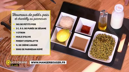 La recette du jour : houmous de petits pois et crème chantilly au parmesan