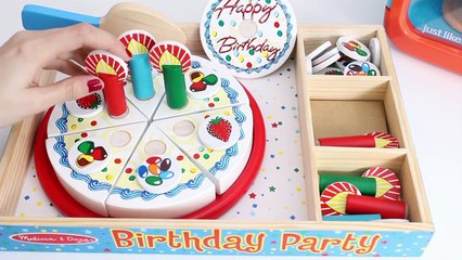 Wooden Birthday Party Playset Melissa & Doug Toys Happy Birthday Cake Play Food Cooking Set
