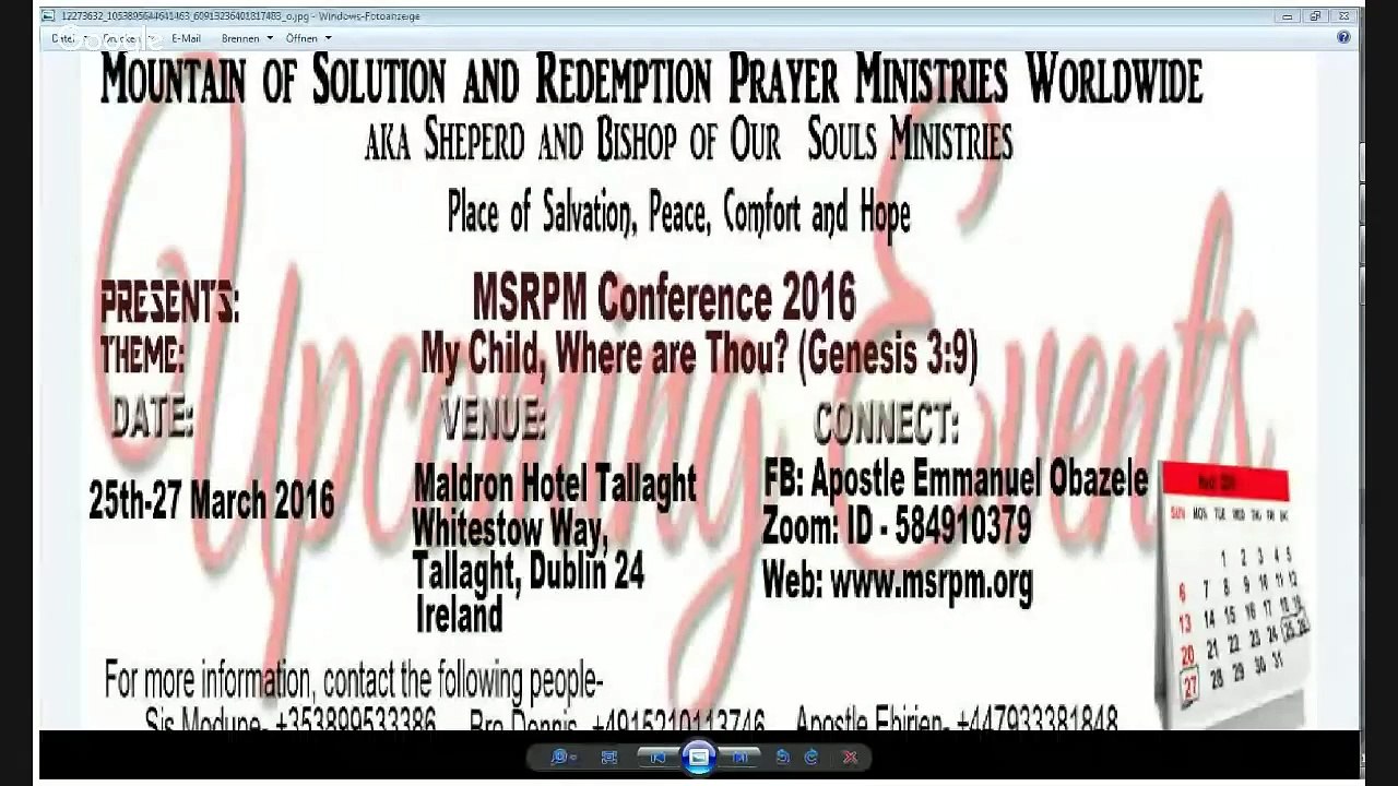 SECOND SESSION OF WEDNESDAY FASTING & PRAYER 11AM CET 18-11-15