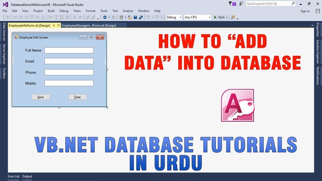 P(3) VB.NET Access Database Tutorial In Urdu - Insert Data Into Database