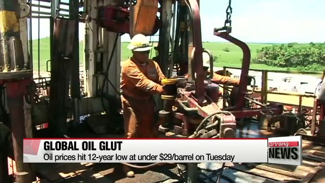 Global oil prices hit 12-year low at under $29/barrel