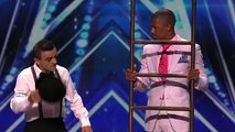 Uzeyer Novruzov- Man Channels Charlie Chaplin During Ladder Stunt - America's Got Talent 2015