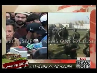 Chairman PTI Imran Khan talks to media