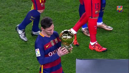 Download Video: Messi offers the Ballon d’Or to the FC Barcelona supporters at Camp Nou