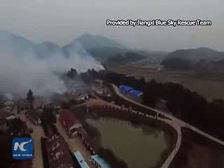 Aerial view deadly blasts hit fireworks plant in E China 2016
