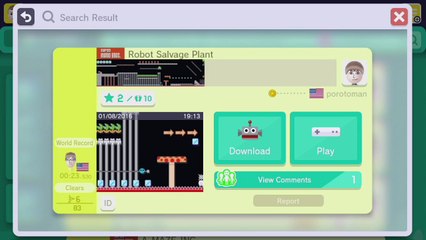 Super Mario Maker - Viewer Levels - Name: "Robot Salvage Plant" - ID: 8B27-0000-017E-FF75