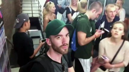 Fat Guy Falls Off The Railing